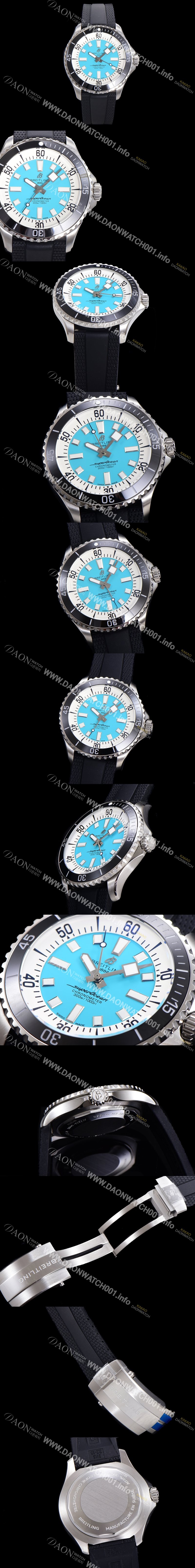 SA급 브라이틀링 뉴 다이버워치 남성용 슈퍼오션 44mm 오토매틱 ETA2824-2 타입 크로노미터 우레탄줄 세라믹베젤 스카이블루다이얼  bre97087 xx