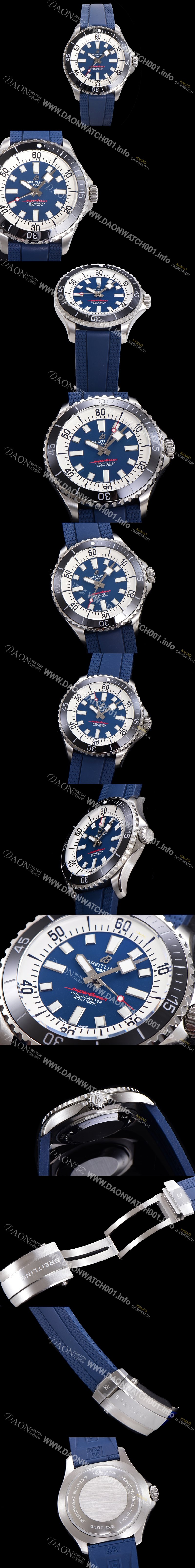 SA급 브라이틀링 뉴 다이버워치 남성용 슈퍼오션 44mm 오토매틱 ETA2824-2 타입 크로노미터 우레탄줄 세라믹베젤 블루다이얼  bre04249 xx