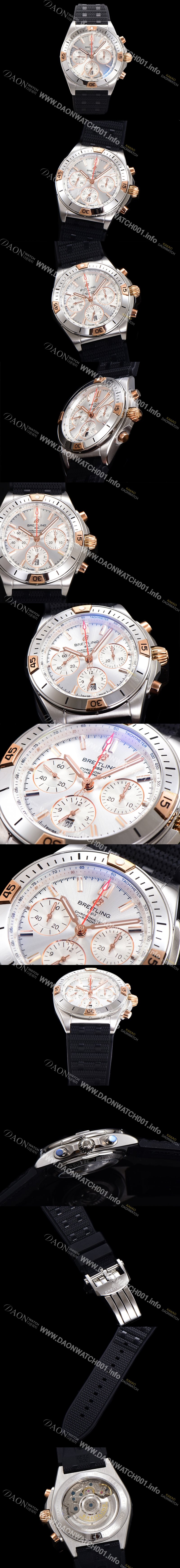 SA급 브라이틀링 남성용 크로노맷 B01 오토매틱 ETA7750-2 타입 42mm 금장시계 우레탄줄 실버다이얼 bre45326 xx