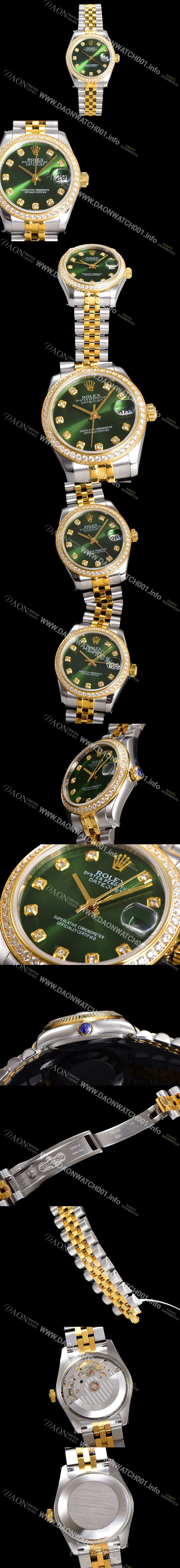 SA급 로렉스 여성용 데이져스트 오이스터 31mm 레이디 오토매틱  18K 로즈골드 투톤콤비 보석/다이아몬드 5열 브레이슬릿 메탈줄 블루다이얼 rol30814 xx
