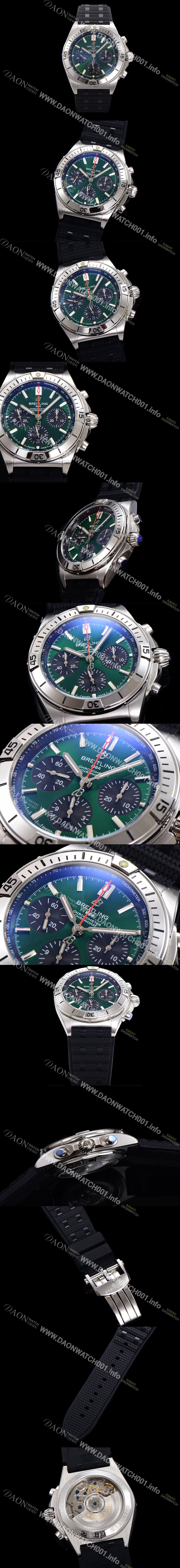 SA급 브라이틀링 남성용 크로노맷 B01 오토매틱 ETA7750-2 타입 42mm 금장시계 우레탄줄 그린다이얼 bre21436 xx