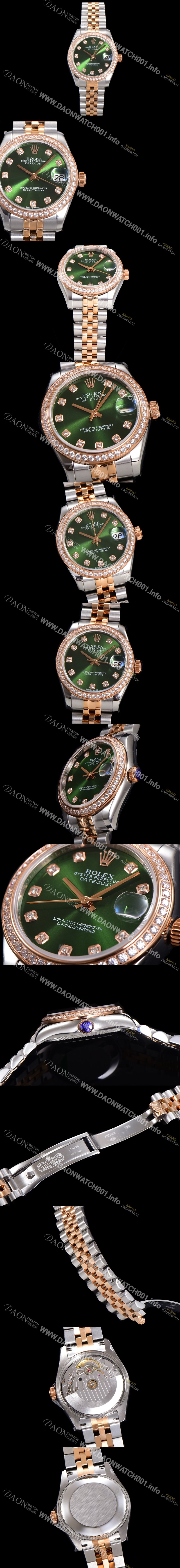 SA급 로렉스 여성용 데이져스트 오이스터 31mm 레이디 오토매틱  18K 로즈골드 투톤콤비 보석/다이아몬드 5열 브레이슬릿 메탈줄 블루다이얼 rol26480 xx