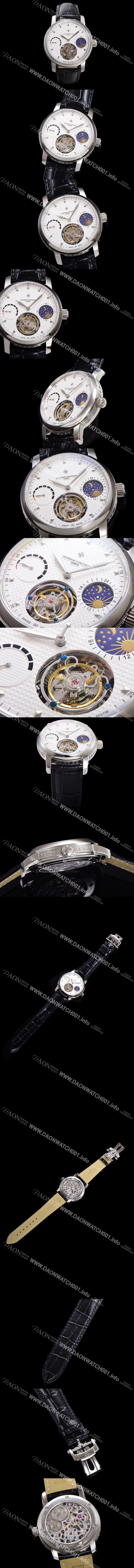 SA급 바쉐런콘스탄틴 남성용 트레디셔널 투어빌론 오토매틱 문페이즈 44mm 가죽줄 화이트다이얼 vac07216 xx