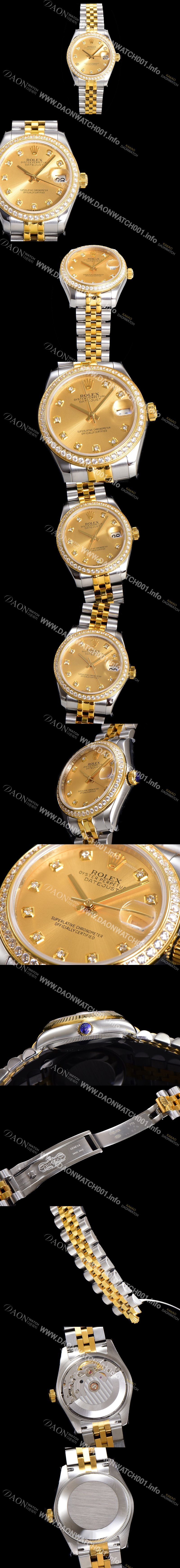 SA급 로렉스 여성용 데이져스트 오이스터 31mm 레이디 오토매틱  18K 엘루골드 투톤콤비 보석/다이아몬드 5열 브레이슬릿 메탈줄 골드다이얼 rol83527 xx