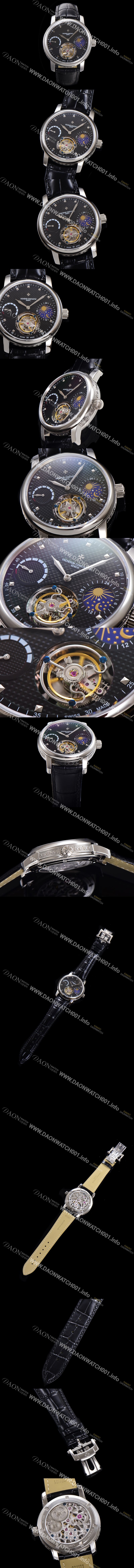 SA급 바쉐런콘스탄틴 남성용 트레디셔널 투어빌론 오토매틱 문페이즈 44mm 가죽줄 블랙다이얼 vac05214 xx