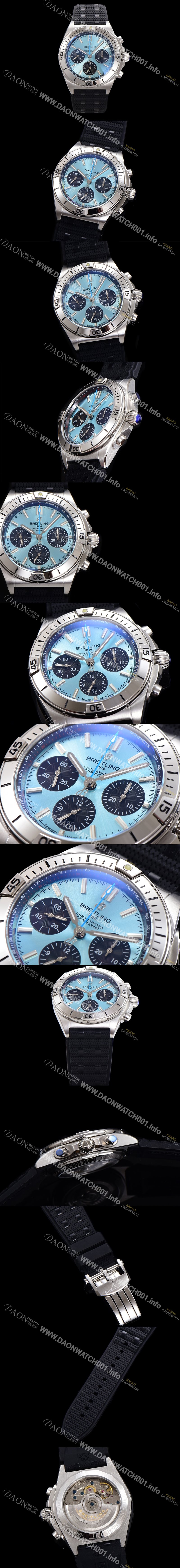 SA급 브라이틀링 남성용 크로노맷 B01 오토매틱 ETA7750-2 타입 42mm 금장시계 우레탄줄 스카이블루다이얼 bre79236 xx