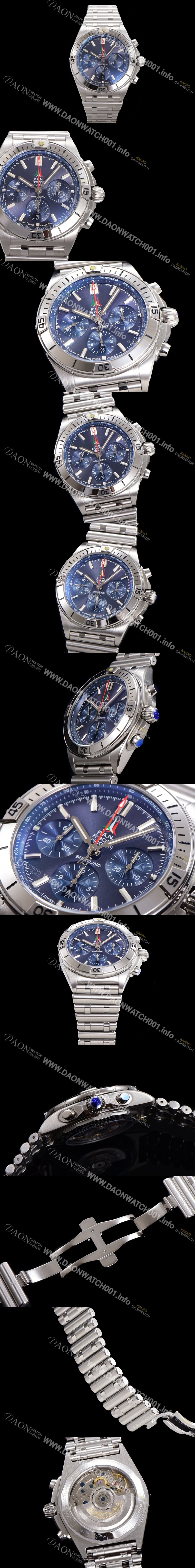 SA급 브라이틀링 남성용 크로노맷 B01 오토매틱 ETA7750-2 타입 42mm 메탈줄 블루다이얼 bre01957 xx