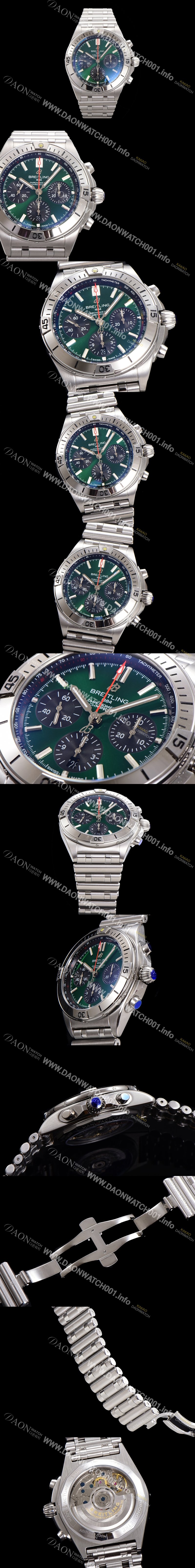 SA급 브라이틀링 남성용 크로노맷 B01 오토매틱 ETA7750-2 타입 42mm 메탈줄 그린다이얼 bre05296 xx