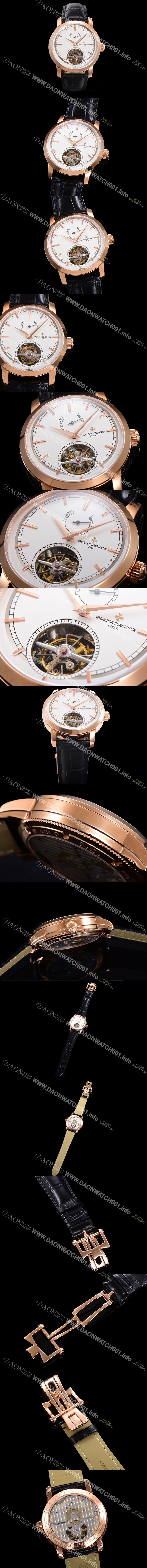 SA급 바쉐런콘스탄틴 남성용 트레디셔널 투어빌론 자동형  18K 로즈골드 42mm 가죽줄 화이트다이얼 vac64750 xx