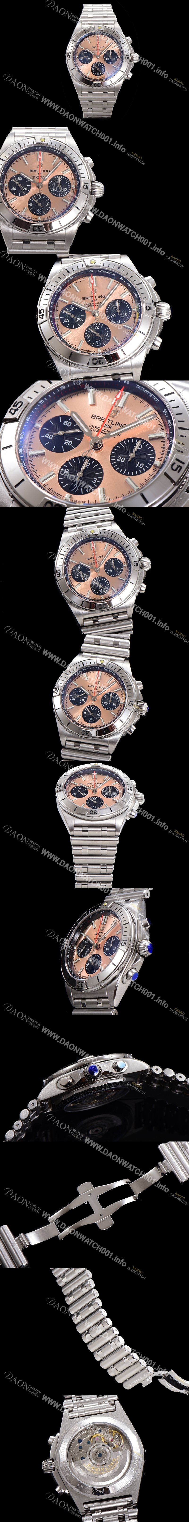 SA급 브라이틀링 남성용 크로노맷 B01 오토매틱 ETA7750-2 타입 42mm 메탈줄 핑크다이얼 bre61734 xx