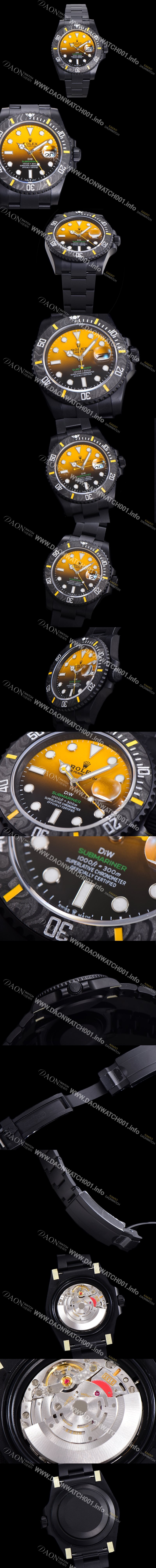 SA급 로렉스 남성용 904L스틸!! 서브마리너 40mm 카본베젤 오토매틱 Cal.3135 옐로우 블랙 콜라보 다이얼 rol49211 xx