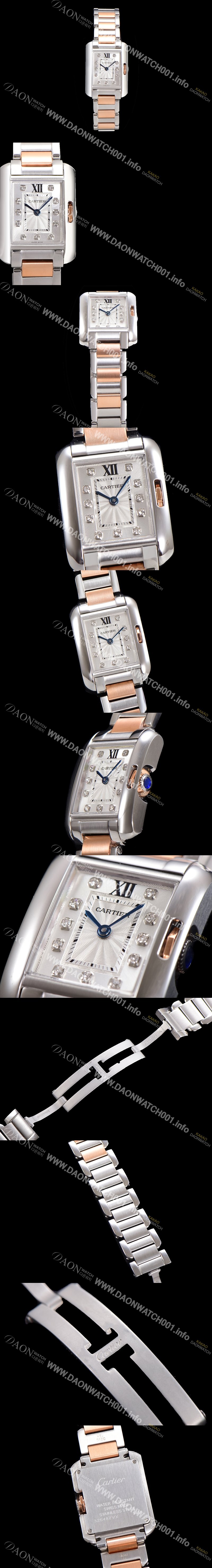 SA급 까르띠에 남여공용 탱크 앙글레즈 미듐/라지 오토매틱/쿼츠 18K 로즈골드 36mm/30mm 메탈줄 물결 실버다이얼 car34019 xx