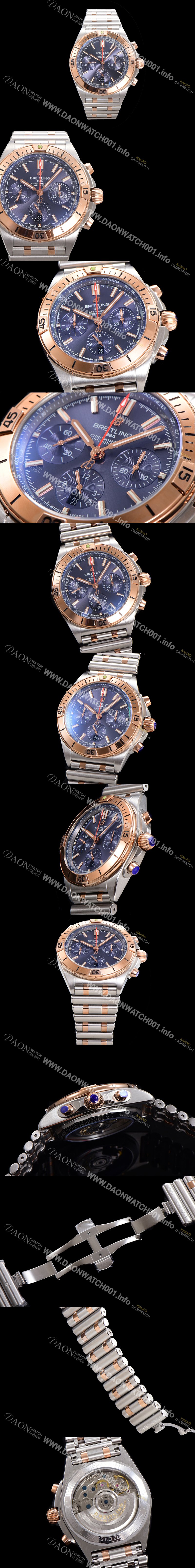 SA급 브라이틀링 남성용 크로노맷 B01 오토매틱 ETA7750-2 타입 42mm 금장시계 메탈줄 블루 다이얼 bre32618 xx