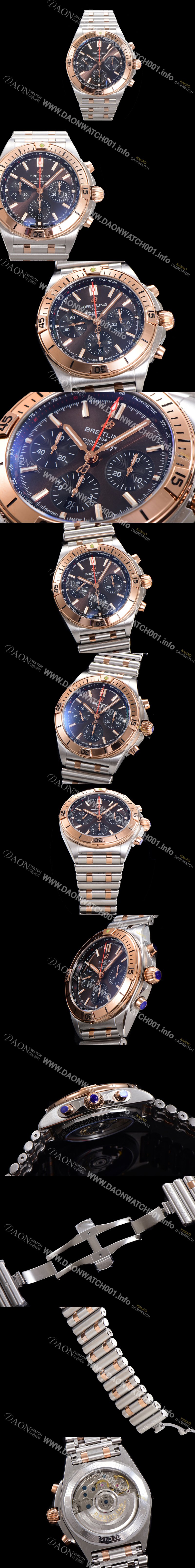 SA급 브라이틀링 남성용 크로노맷 B01 오토매틱 ETA7750-2 타입 42mm 금장시계 메탈줄 브라운 다이얼 bre36740 xx