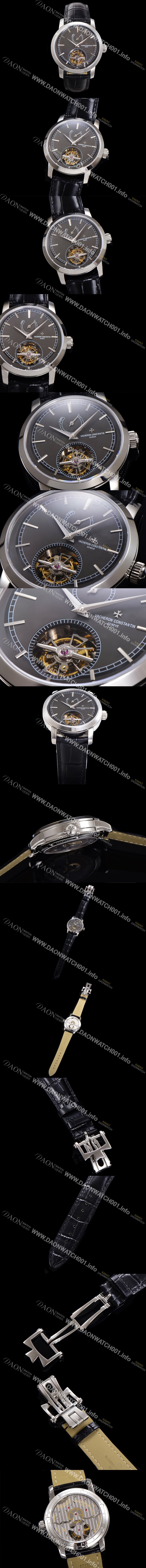 SA급 바쉐런콘스탄틴 남성용 트레디셔널 투어빌론 자동형 42mm 가죽줄 그레이다이얼 vac57218 xx