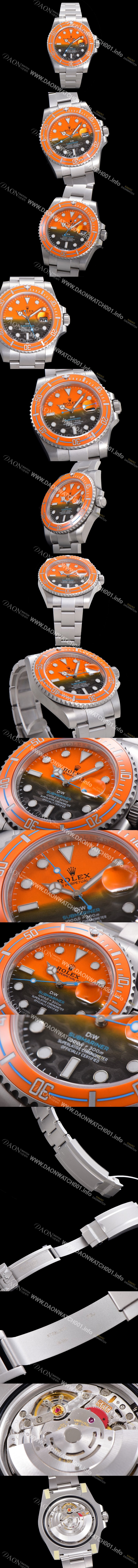 SA급 로렉스 남성용 신형 케이스 업그레이드 러스털러스 스틸 재질 ! 40mm서브마리너 오토매틱 Cal.3135 오렌지 블랙 콜라보 다이얼 rol49207 xx