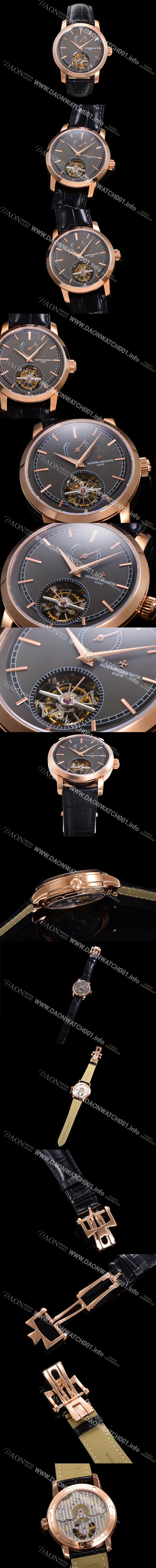 SA급 바쉐런콘스탄틴 남성용 트레디셔널 투어빌론 자동형  18K 로즈골드 42mm 가죽줄 그레이다이얼 vac14085 xx