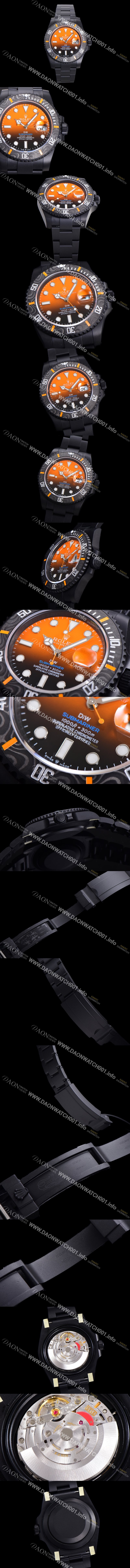 SA급 로렉스 남성용 904L스틸!! 서브마리너 40mm 카본베젤 오토매틱 Cal.3135 오렌지 블랙 콜라보 다이얼 rol49210 xx