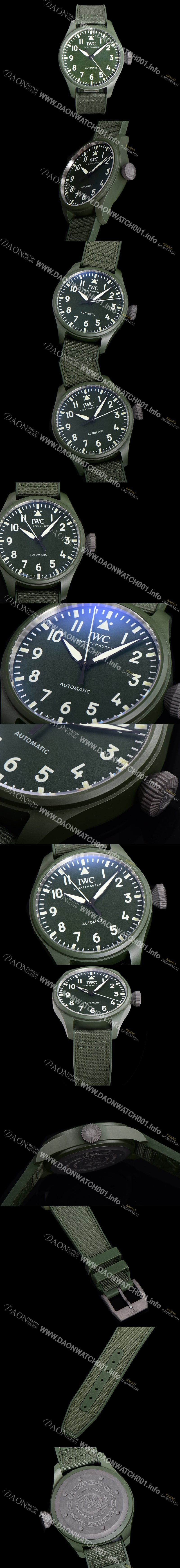 SA급 아이더블유씨 남성용 파일럿 IW329802 오토매틱 43.8mm 세라믹 재질 나토천/러버 믹스 그린 다이얼 iwc29052 xx