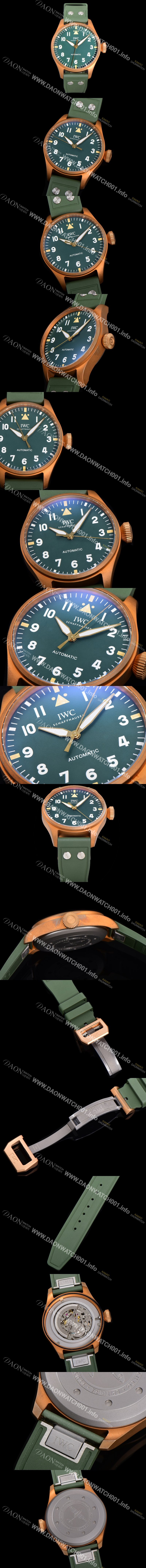 SA급 아이더블유씨 남성용 빅 파일럿 워치 IW329702 브론즈 스핏파이어 43mm 오토매틱 9015 타입 러버스트랩 그린다이얼 iwc39264 xx