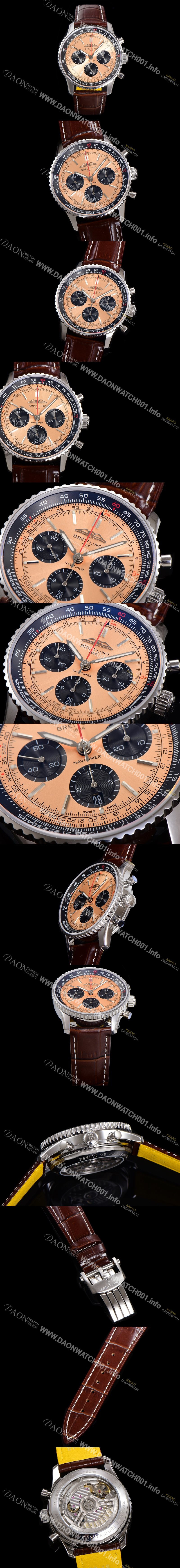 SA급 브라이틀링 남성용 네비타이머 AB0138241K1P1 크로노그래프 ETA7750-2 타입 오토매틱 43mm 가죽줄 핑드골드 다이얼 bre5993 xx