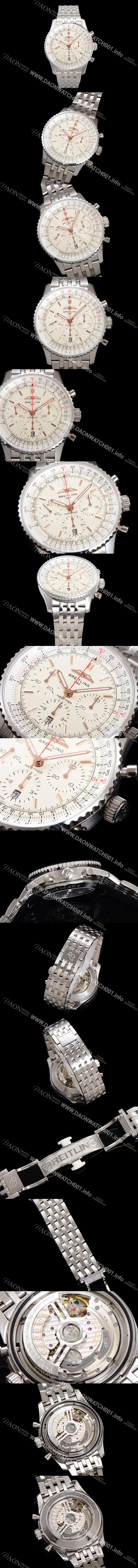 SA급 브라이틀링 남성용 네비타이머 AB0139211G1P1 크로노그래프 ETA7750-2 타입 오토매틱 43mm 메탈줄 화이트 다이얼 bre6003 xx