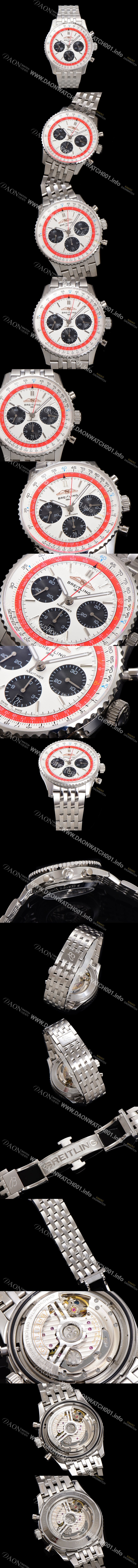 SA급 브라이틀링 남성용 네비타이머 AB01383B1G1A1 크로노그래프 ETA7750-2 타입 오토매틱 43mm 메탈줄 화이트 다이얼 bre6004 xx