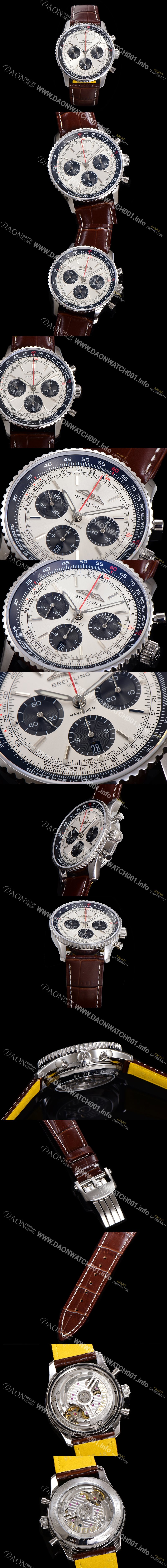 SA급 브라이틀링 남성용 네비타이머 AB0138241G1P1 크로노그래프 ETA7750-2 타입 오토매틱 43mm 가죽줄 실버 다이얼 bre5994 xx