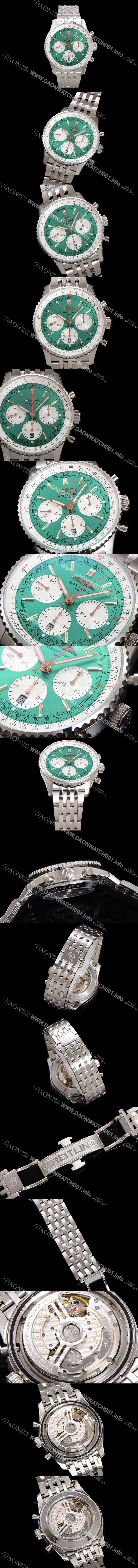 SA급 브라이틀링 남성용 네비타이머 AB01388A1L1P1 크로노그래프 ETA7750-2 타입 오토매틱 43mm 메탈줄 그린 다이얼 bre6005 xx