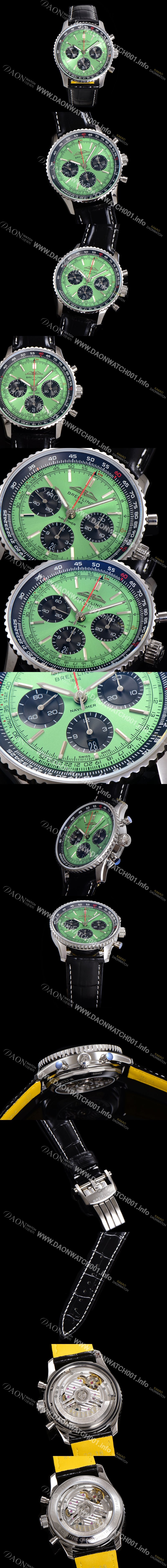 SA급 브라이틀링 남성용 네비타이머 AB0137241L1P1 크로노그래프 ETA7750-2 타입 오토매틱 43mm 가죽줄 그린 다이얼 bre5997 xx