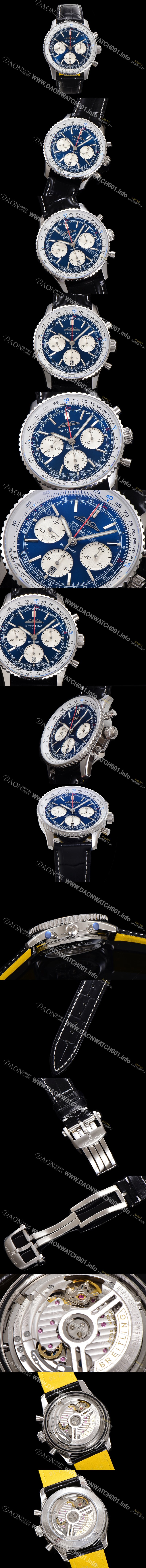 SA급 브라이틀링 남성용 네비타이머 AB0139631C1P1 크로노그래프 ETA7750-2 타입 오토매틱 43mm 가죽줄 블루 다이얼 bre5998 xx