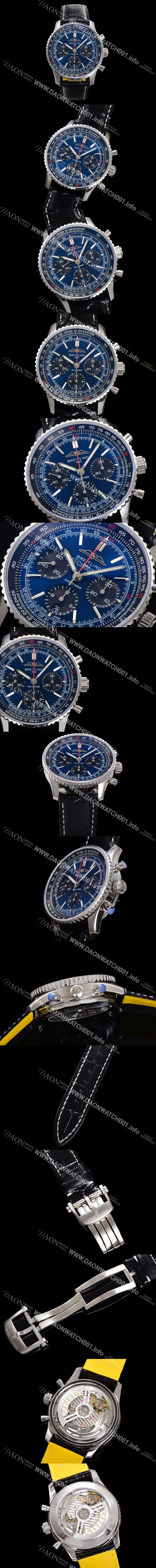 SA급 브라이틀링 남성용 네비타이머 AB0139241C1P1 크로노그래프 ETA7750-2 타입 오토매틱 43mm 가죽줄 블루 다이얼 bre5999 xx