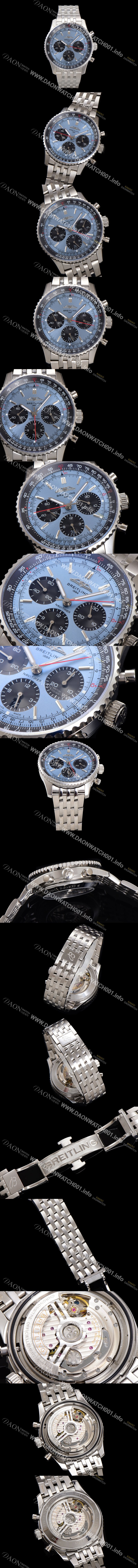 SA급 브라이틀링 남성용 네비타이머 AB0138241C1A1 크로노그래프 ETA7750-2 타입 오토매틱 43mm 메탈줄 아이스 블루 다이얼 bre6009 xx