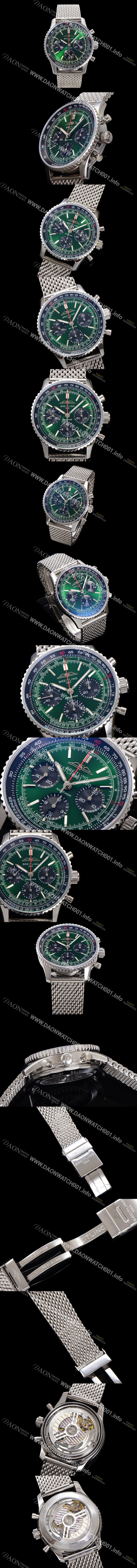 SA급 브라이틀링 남성용 네비타이머 AB0137241L1A1 크로노그래프 ETA7750-2 타입 오토매틱 43mm 그린 다이얼 bre6000 xx