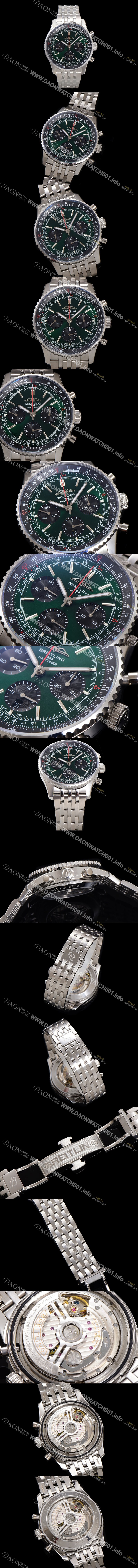 SA급 브라이틀링 남성용 네비타이머 AB0137241L1A1 크로노그래프 ETA7750-2 타입 오토매틱 43mm 메탈줄 아이스 그린 다이얼 bre6010 xx