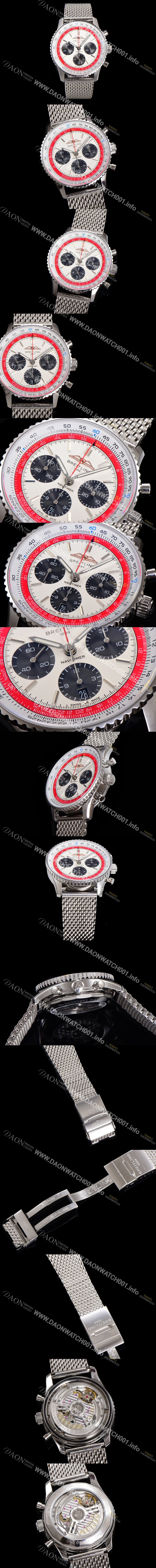 SA급 브라이틀링 남성용 네비타이머 AB01383B1G1P1 크로노그래프 ETA7750-2 타입 오토매틱 43mm 화이트 다이얼 bre6001 xx