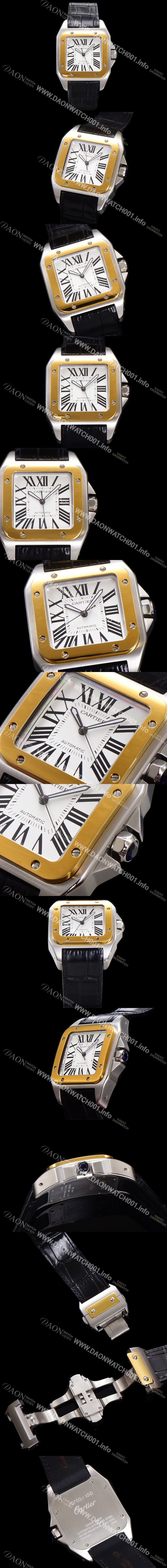 SA급 까르띠에 산토스 100 W20072X7 오토매틱 ETA2824-2 타입 18k 옐루골드 베젤 남성용 51mm 가죽줄 화이트 다이얼 car69318 xx