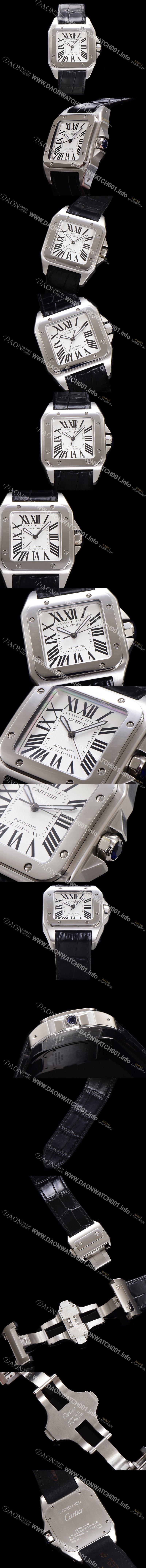 SA급 까르띠에 산토스 100 W20073X8 오토매틱 ETA2824-2 타입 남성용 51mm 가죽줄 화이트 다이얼 car69319 xx