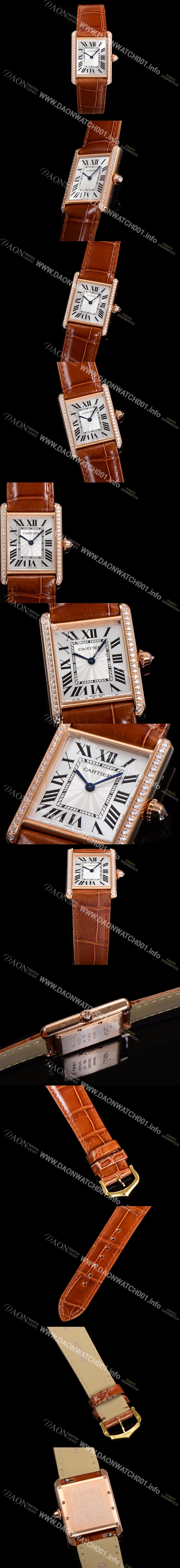 SA급 까르띠에 여성용 신상 탱크 WJTA0038 큐빅베젤 실버 다이얼 33.7mm 로즈골드 악어가죽 쿼츠 무브먼트 car69357 xx
