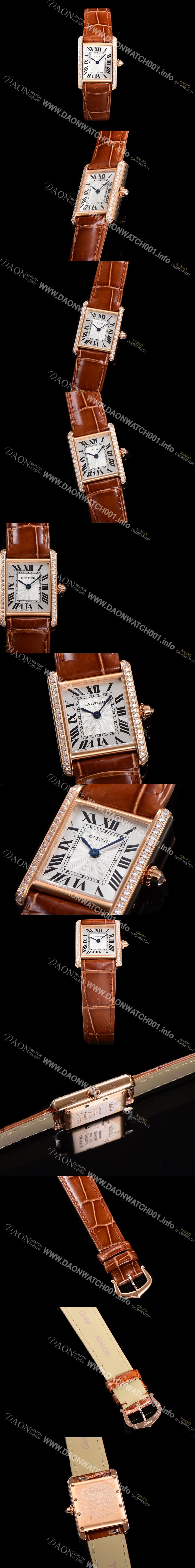 SA급 까르띠에 여성용 신상 탱크 WJTA0037 큐빅베젤 실버 다이얼 29mm 로즈골드 악어가죽 쿼츠 무브먼트 car69358 xx