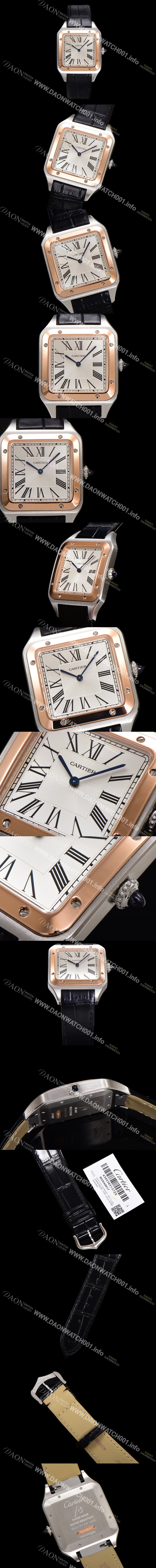 SA급 까르띠에 남성용 산토스 W2SA0011 쿼츠 46.6mm L 사이즈 18K 로즈골드 화이트 다이얼 car69321 xx