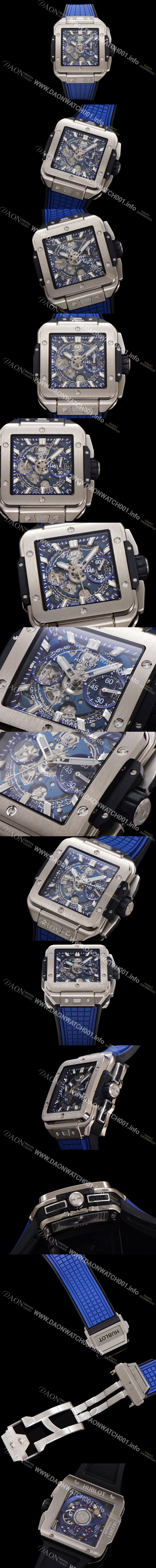 SA급 휴블렛 남성용 스퀘어 뱅 유니코 821.NX.5170.RX 스켈레톤 다이얼 티타늄 에디션 42미리 오토매틱 무브먼트 우레탄 러버밴드 hub2131 xx