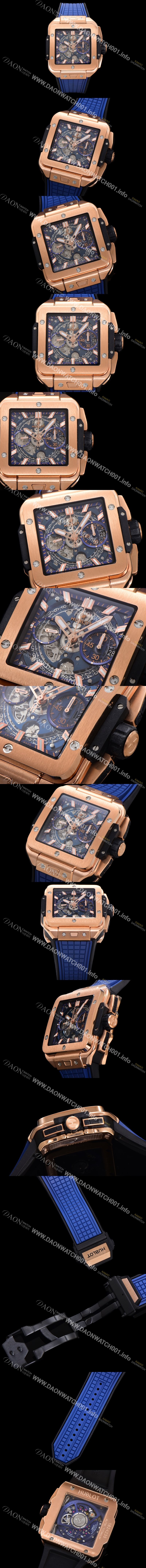 SA급 휴블렛 남성용 스퀘어 뱅 유니코 821.OX.5180.RX 스켈레톤 다이얼 티타늄 에디션 18K 로즈골드 42미리 오토매틱 무브먼트 우레탄 러버밴드 hub2132 xx