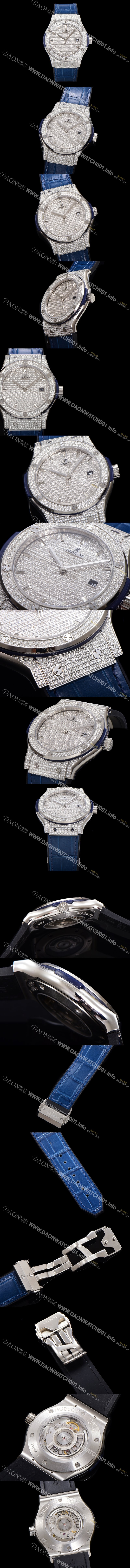 SA급 휴블렛 남성용 클래식 퓨전 565.NX.9010.LR.1704 다이아몬드 셋팅 큐빅/보석 다이얼 42미리 오토매틱 2892 타입 가죽/우레탄 믹스밴드 hub2125 xx