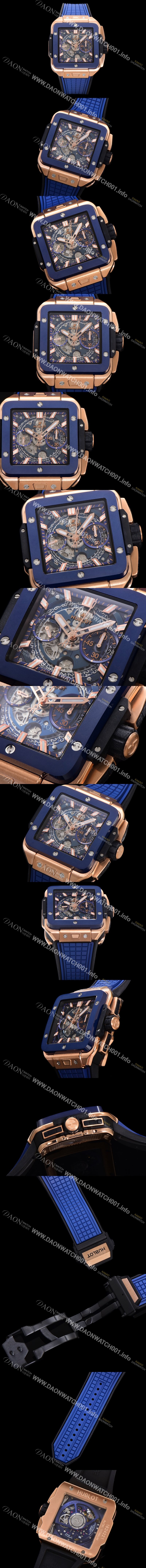 SA급 휴블렛 남성용 스퀘어 뱅 유니코 821.OL.5180.RX 스켈레톤 다이얼 티타늄 에디션 18K 로즈골드 42미리 오토매틱 무브먼트 우레탄 러버밴드 hub2133 xx