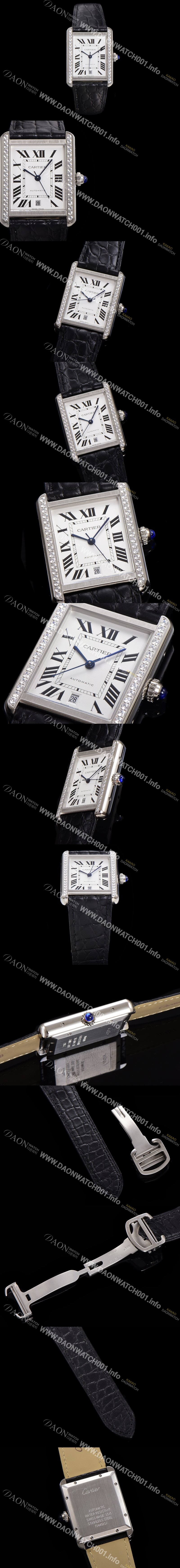 SA급 까르띠에 남성용 탱크 솔로 WSTA0029 로마 인덱스 40.85mm 큐빅베젤 화이트 다이얼 악어가죽줄 오토매틱 car69348 xx