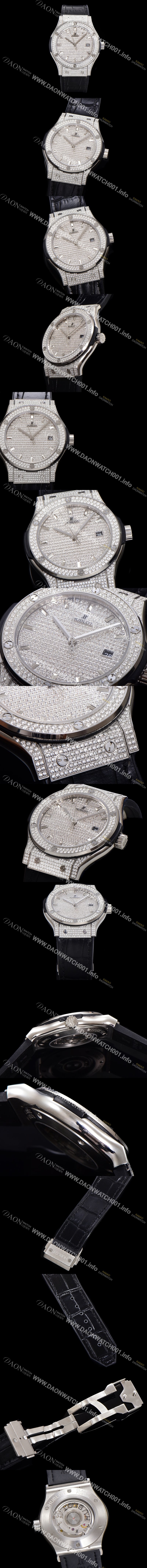 SA급 휴블렛 남성용 클래식 퓨전 565.NX.9010.LR.1704 다이아몬드 셋팅 큐빅/보석 다이얼 42미리 오토매틱 2892 타입 가죽/우레탄 믹스밴드 hub2126 xx