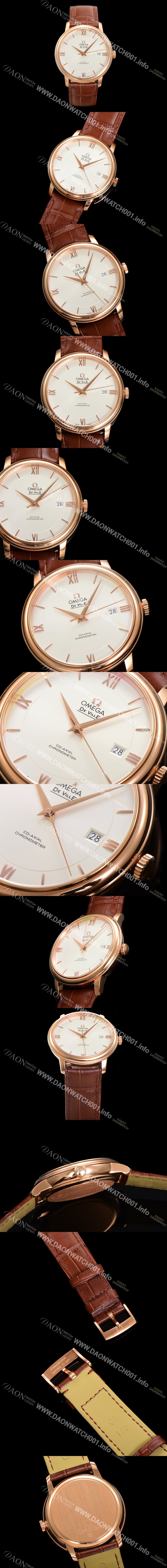SA급 오메가 남성용 드빌 프레스티지 424.53.40.20.02.001 오토매틱 Cal.2500타입 39.5mm 18K 로즈골드 가죽줄 화이트 다이얼 omg20205 xx