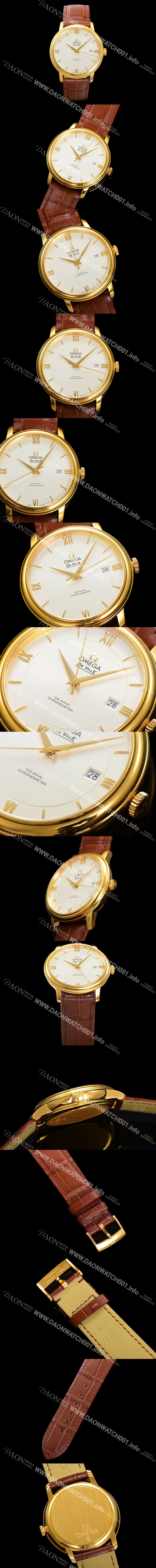 SA급 오메가 남성용 드빌 프레스티지 424.53.40.20.02.002 오토매틱 Cal.2500타입 39.5mm 18K 옐로우골드 가죽줄 화이트 다이얼 omg20206 xx