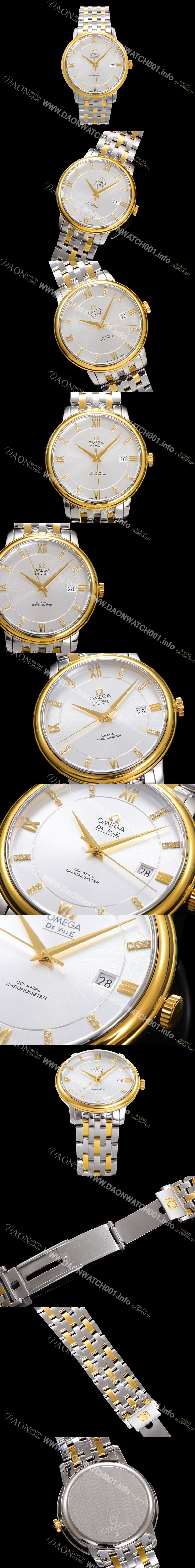 SA급 오메가 남성용 드빌 프레스티지 424.20.37.20.58.001 오토매틱 Cal.8800타입 39.5mm 18K 옐로우골드 메탈줄 화이트 다이얼 omg20202 xx